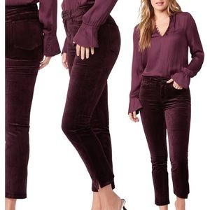 Paige black cherry high waist straight leg velvet pants